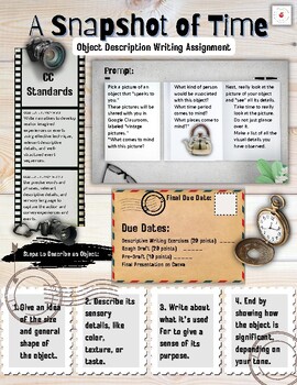 Preview of Descriptive Writing: Snapshot in Time Project Sheet