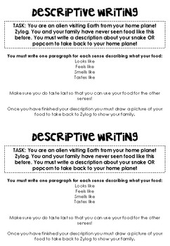 descriptive writing task examples