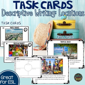 Preview of Five Senses Descriptive Writing Task Cards