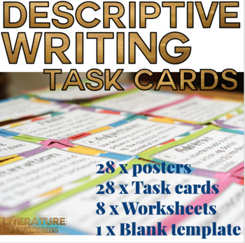 Preview of Descriptive Writing Technique Task cards, Posters and Worksheets