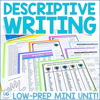 Preview of Descriptive Writing Unit - Low-Prep Lesson Plans, Prompts, Sensory Word Lists