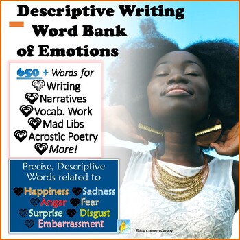 Preview of 650 + Descriptive Writing Words for 6 Big Emotions! Lists for Mad Libs, Poetry!⭐