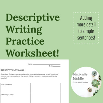 descriptive writing worksheet improving simple sentences by magically middle