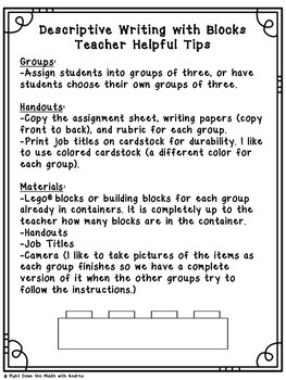 descriptive writing with blocks by right down the middle with andrea