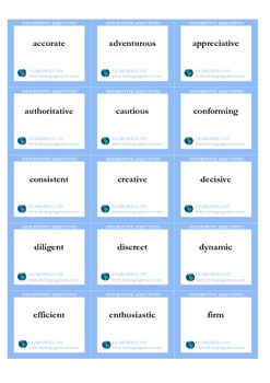 Descriptive Adjectives Flash Cards By The Swedish Teacher Tpt