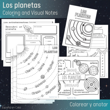 Preview of Los Planetas: Coloring & Visual Notes - Spanish Immersion Mini Lesson - Planets