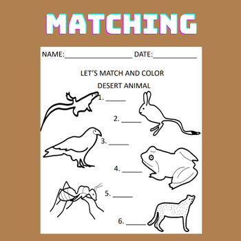 Preview of Desert Animal Printable Matching and Coloring Sheet