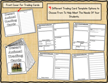 Preview of DESERT ANIMALS Research Trading Cards Graphic Organizers and QR Codes