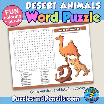 Desert Animals Activity Page | Word Search Puzzle with Coloring | TpT