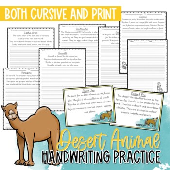 Preview of Desert Animal Handwriting Practice Copywork with Print and Cursive