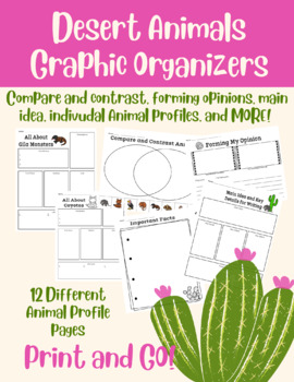 Preview of Desert Animals- Graphic Organizers- Color and Black and White Options