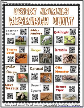 Preview of Desert Animals Research Quilt - NO PREP (Distance Learning)