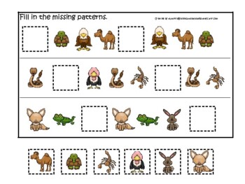 Desert Animals Themed Fill In the Missing Pattern Printable Daycare Pattern  Game