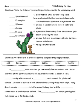 Desert Biome Habitat Science Pack (Worksheets, Vocabulary, Chart