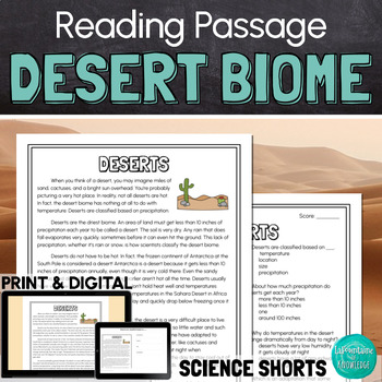 Preview of Deserts Biome Reading Comprehension Passage PRINT and DIGITAL