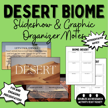 Preview of Desert Biome Slideshow + Notes/Graphic Organizer/Research Activity