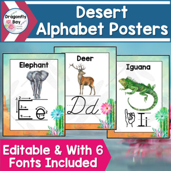 Preview of Desert Cactus Alphabet Posters for Classroom Decor Back to School EDITABLE