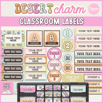 Preview of Desert Charm Classroom Labels Editable Templates | Bin Organization