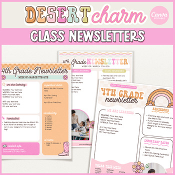 Preview of Desert Charm Classroom Newsletter Editable Templates | Back to School Canva