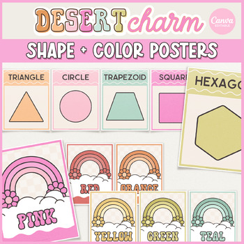 Preview of Desert Charm Classroom Shapes and Colors Printable Display | Editable