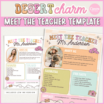 Preview of Desert Charm Meet the Teacher Classroom Editable Template | Teacher Introduction