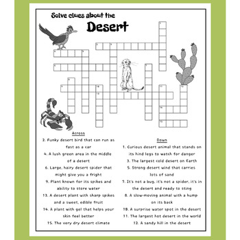 Desert Crossword Puzzle by Maple Minds TPT