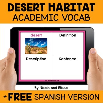 Preview of Digital Desert Animal Habitat Interactive Academic Vocabulary + FREE Spanish