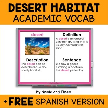 Preview of Digital Desert Habitat Projectable Academic Vocabulary + FREE Spanish