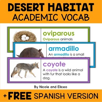 Preview of Desert Habitat Word Wall Vocabulary + FREE Spanish