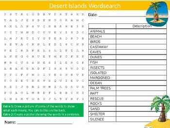 Preview of Desert Islands Wordsearch Puzzle Sheet Keywords Homework Geography Landscapes