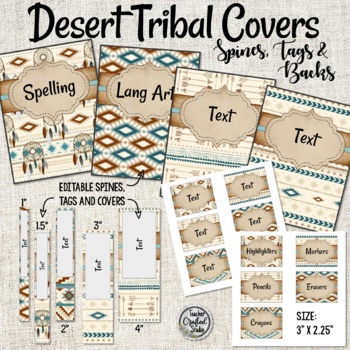 Preview of Desert Tribal Editable Binder Covers | Spines and Tags | Classroom Binders