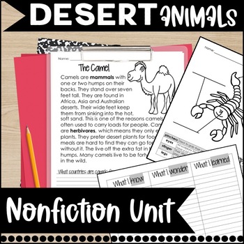 Preview of Desert Animal Nonfiction Research Unit Report Templates with Reading Passages