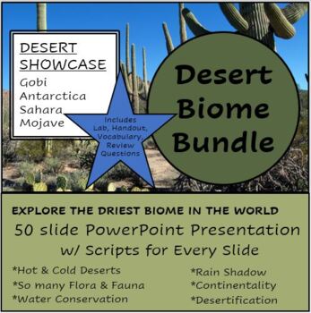 Preview of Deserts Biome Bundle- PowerPoint, Script, Activities, Vocab, Review Questions