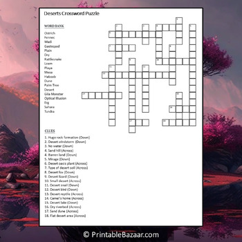 Deserts Crossword Puzzle Worksheet Activity by Crossword Corner TPT