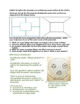 Preview of Desiderata Placemat Cooperative Learning Activity
