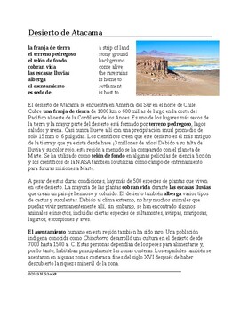 Preview of Desierto de Atacama Lectura y Cultura: Chilean Desert Spanish Reading
