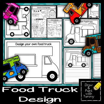 Preview of Design A Food Truck Art and Writing Activity Fold and Draw Project Sub Lesson