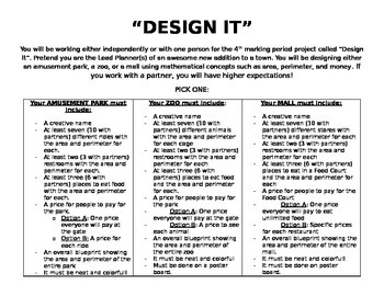 Preview of "Design It" Area and Perimeter Project Explanation and Rubric