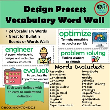 Preview of Design Process Vocabulary Word Wall With Pictures