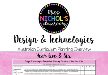 Preview of Design & Technologies Planning Overview Australian Curriculum Year 5/6
