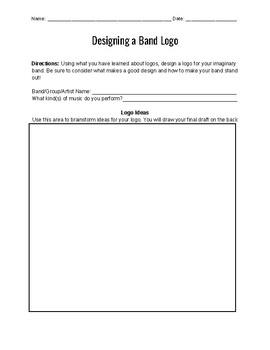 Design Your Own Band Logo Worksheet By Middle School Music Resources