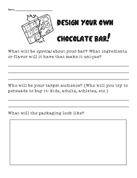 Preview of Design Your Own Candy Bar worksheet