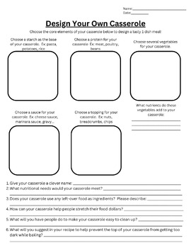 Preview of Design Your Own Casserole Worksheet
