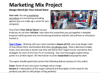 Preview of Design Your Own School Store - Marketing Mix Project (Includes Rubric!)