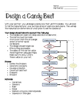 Preview of Design a Candy Box - Surface Area and Volume Project