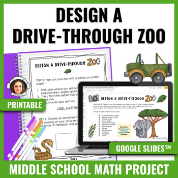 Preview of Design a Drive-Through Zoo: End of Year Math Project PBL