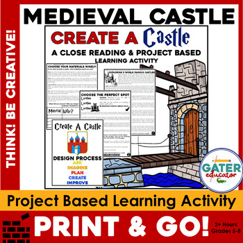 Preview of Design a Medieval Times Castle PBL | Middle Ages Reading & Math Activities