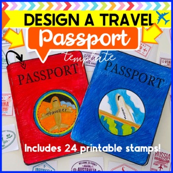 Preview of Design a Travel Passport Blank Template paper craft with 24 stamps