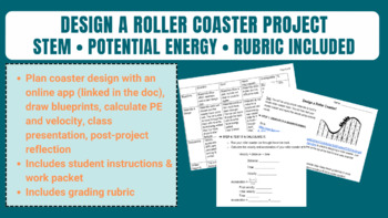 Preview of Design a Roller Coaster! (Potential Energy STEM Project with Rubric)