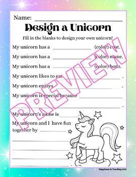 Preview of Design a Unicorn - Early Writing Activity